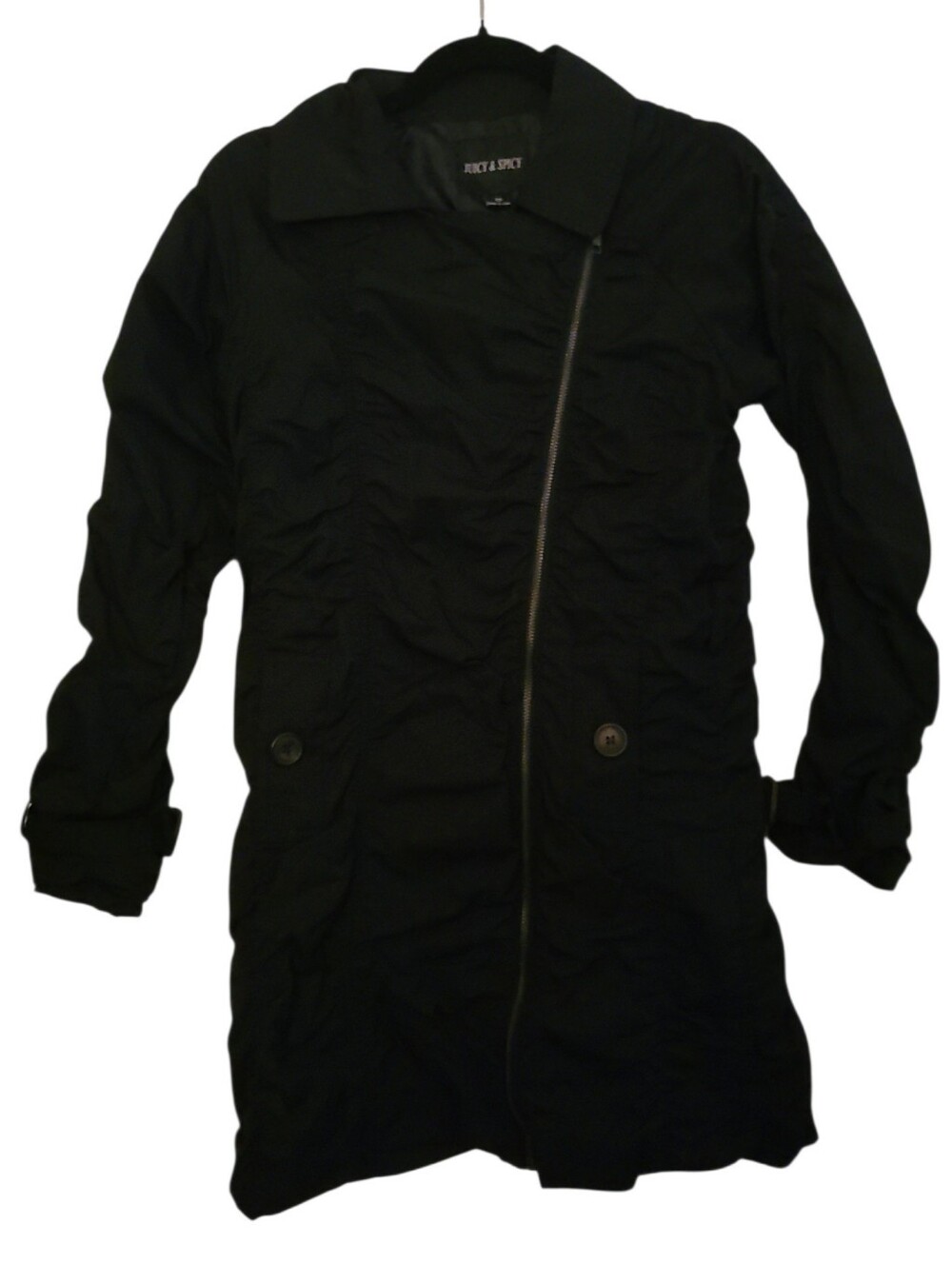 Black Asymetrical Women's Long Zip Coat Sz XS